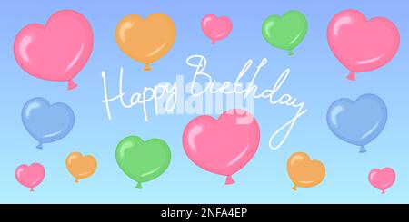 CARTE D'ANNIVERSAIRE AVEC ballons en forme de coeur. Illustration vectorielle. Illustration de Vecteur