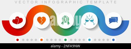 Modèle vectoriel d'infographie avec jeu d'icônes, icônes diverses telles que cœur, badge, toast et chat pour la conception Web et les applications mobiles Illustration de Vecteur