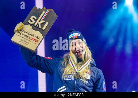 Méribel, France 20230216.Ragnhild Mowinckel lors de la cérémonie de remise des médailles après avoir remporté le bronze dans le slalom géant féminin aux Championnats du monde alpin de Méribel, France. Photo: Lise Aaserud / NTB Banque D'Images