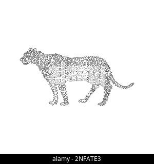 Dessin continu de lignes courbes de l'art abstrait de la guépard prédatrice Illustration d'un vecteur de trait modifiable d'une seule ligne de guépard féroce Illustration de Vecteur