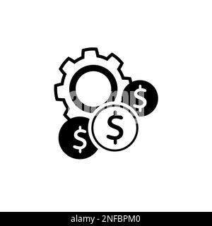 Icône ligne économique. Symbole roues dentées, engrenages et dollar. Icône ligne d'efficacité et d'optimisation. Fonctionnement et production de faire de l'argent concept. Illustration de Vecteur