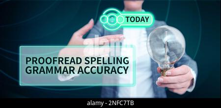 Inspiration montrant le signe de correction correction orthographe exactitude de la grammaire, concept sens lecture et marquage orthographe, fautes de grammaire Banque D'Images