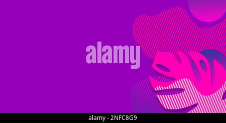 Arrière-plan abstrait feuilles de monstère et autres formes abstraites sur fond dégradé de couleur magenta Illustration de Vecteur