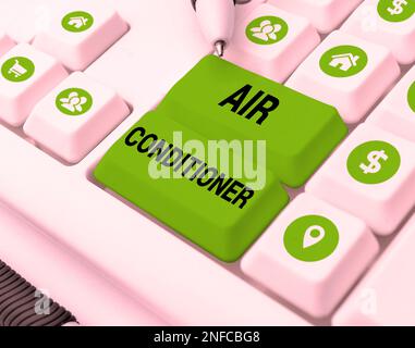 Panneau affichant le climatiseur, appareil de présentation d'entreprise pour laver l'air et contrôler son humidité et sa température Banque D'Images