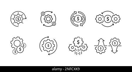 Optimisation des coûts et efficacité de la production icône style de ligne graphique vecteur de conception Illustration de Vecteur