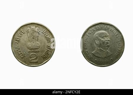 2 roupies de monnaie indienne avec Sardar Vallabhai Patel, avant et arrière Banque D'Images