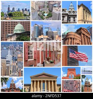 Philadelphie, États-Unis. Collage de photos avec lieux et repères. Banque D'Images