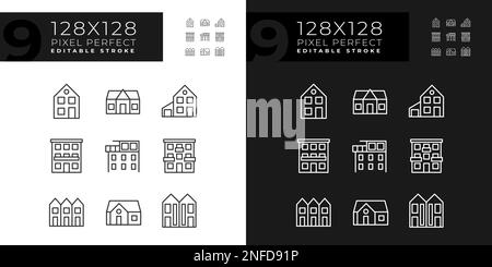 Propriété achat pixel Perfect icônes linéaires ensemble pour le mode sombre, clair Illustration de Vecteur