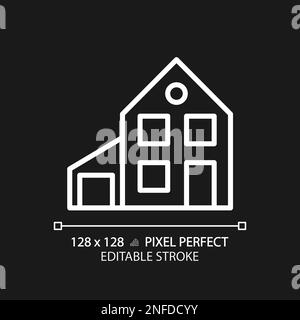 Maison simple avec pixel de garage parfait blanc icône linéaire pour thème sombre Illustration de Vecteur