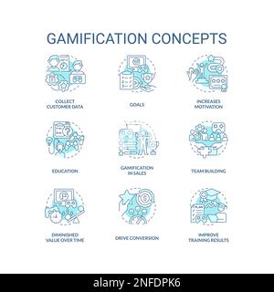 Jeu d'icônes de concept turquoise de gamofication Illustration de Vecteur