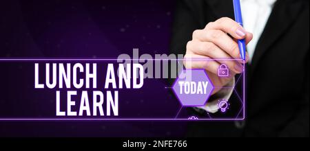 Affiche montrant déjeuner et apprendre, mot pour avoir repas et étudier la motivation pour l'éducation apprendre manger Banque D'Images