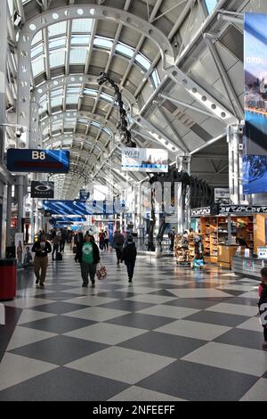 CHICAGO, États-Unis - 1 AVRIL 2014 : les passagers marchent jusqu'à la porte de l'aéroport international O'Hare de Chicago, aux États-Unis. C'était l'aéroport le plus occupé du monde avec 5th Banque D'Images