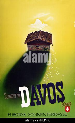 Affiche de voyage vintage - Davos Parsenn - Suisse Banque D'Images