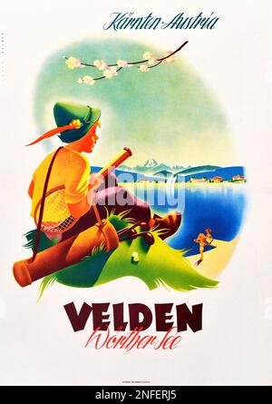Vintage Austria Travel Poster - Lac de Wörthersee Banque D'Images
