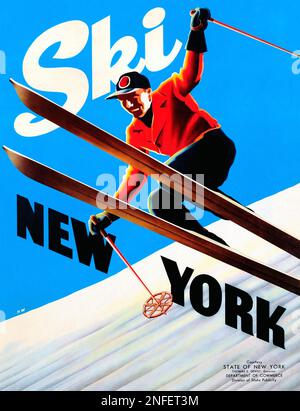 Affiche de ski vintage 1940s - ski New York Banque D'Images