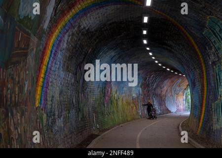 Tunnel ferroviaire de Colinton peint par l'artiste Chris Rutterford, Édimbourg, Écosse, Royaume-Uni Banque D'Images