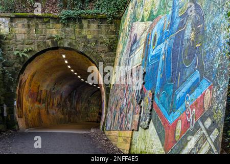 Entrée du tunnel ferroviaire de Colinton peint par l'artiste Chris Rutterford, Édimbourg, Écosse, Royaume-Uni Banque D'Images