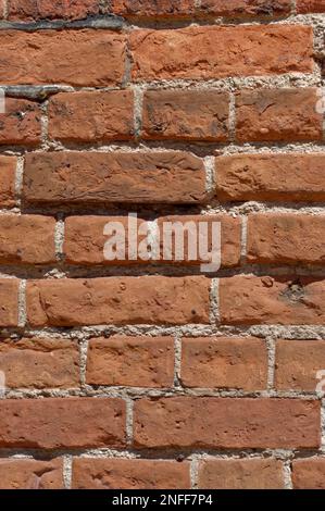 Le vieux mur de briques de la liaison anglaise a posé en mauvais état, érodé. Banque D'Images