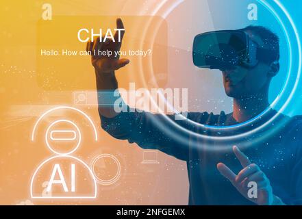 L'intelligence artificielle (IA) dans l'entreprise futuriste et le développement de logiciels de codage sur l'interface et la synchronisation de la connexion réseau, IoT Banque D'Images