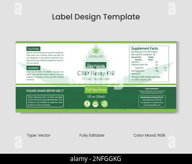 Modèle de conception d'étiquette CBD, huile de flacon de pipette CBD, modèle d'étiquette d'huile de chanvre, conception d'emballage de produit, extrait de chanvre Illustration de Vecteur