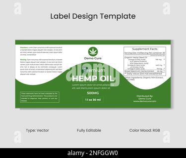 Modèle de conception d'étiquette CBD, huile de flacon de pipette CBD, modèle d'étiquette d'huile de chanvre, conception d'emballage de produit, extrait de chanvre Illustration de Vecteur