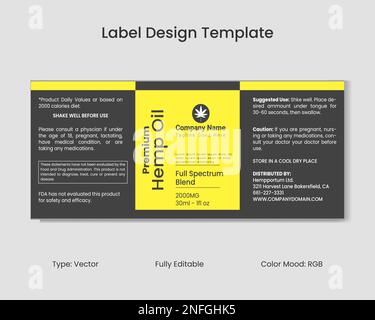 Modèle de conception d'étiquette CBD, huile de flacon de pipette CBD, modèle d'étiquette d'huile de chanvre, conception d'emballage de produit, extrait de chanvre Illustration de Vecteur