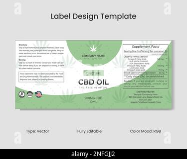 Modèle de conception d'étiquette CBD, huile de flacon de pipette CBD, modèle d'étiquette d'huile de chanvre, conception d'emballage de produit, extrait de chanvre Illustration de Vecteur