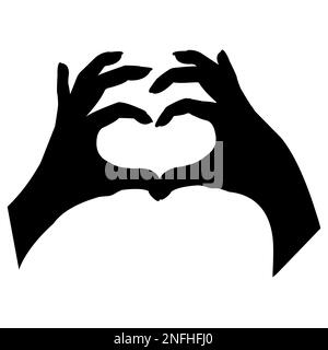 Mains en forme de coeur, gestuelle silhouette noire détaillée isolée sur fond blanc. Armes symbole de l'amour, romantique. Illustration vectorielle Illustration de Vecteur