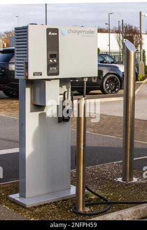 Chargemaster Electric car Chargemaster, point de chargement de voiture électrique à Preston, Royaume-Uni Banque D'Images