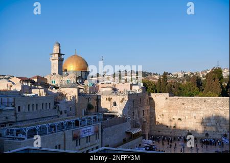 Jérusalem Israël. Dôme du rocher, mont du temple et mur des lamentations Banque D'Images