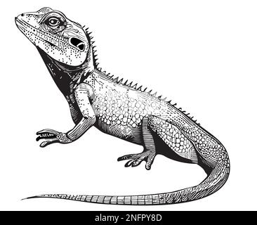 Lizard assis dessin à la main Illustration vectorielle animaux reptiles Illustration de Vecteur