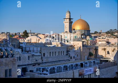 Jérusalem Israël. Dôme du rocher, mont du temple et mur des lamentations Banque D'Images