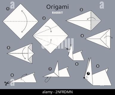 Tutoriel Origami. Jeu d'origami lapin pour enfants . Illustration de Vecteur
