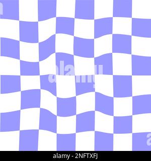 Arrière-plan violet et blanc de l'échiquier déformé. Texture de damier folle. Illusion optique à carreaux. Motif psychédélique avec carrés déformés Illustration de Vecteur
