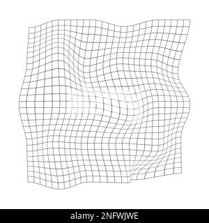 Texture de grille déformée. Maillage déformé. Illusion optique triplante. Filet de poisson à Curvatured. Déformation de la répétition en damier. Treillis en forme de bosselée isolé sur blanc Illustration de Vecteur