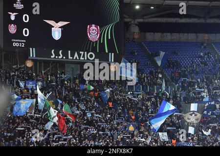 Rome, Italie. 17th févr. 2023. 16th février 2023; Stadio Olimpico, Rome, Italie: Ligue de conférence de l'UEFA, SS Lazio versus CFR Cluji; Lazio fans crédit: Action plus Sports Images/Alamy Live News Banque D'Images