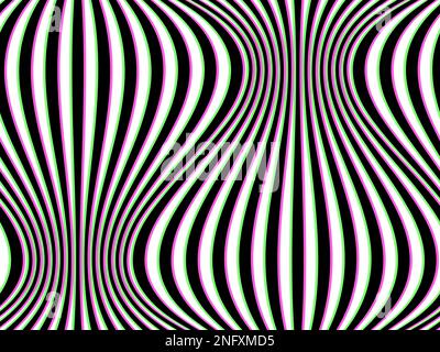 Motif sans couture. Illusion optique avec effet de gradient de démangeaison. Arrière-plan abstrait en style nft métaverse. Mélange de bandes noires blanches déformées. Illustration de Vecteur