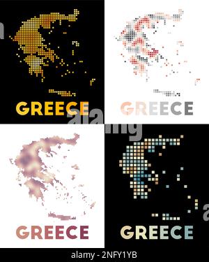 Carte de la Grèce. Collection de cartes de la Grèce en pointillés. Frontières du pays remplies de rectangles pour votre conception. Illustration vectorielle. Illustration de Vecteur