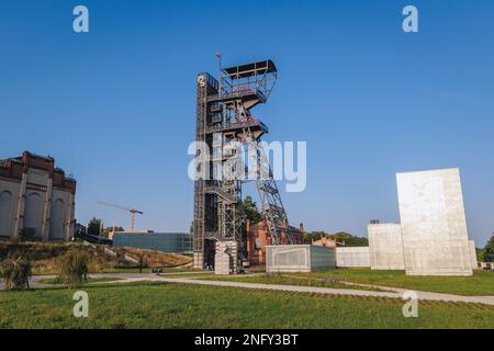 Cadre supérieur d'un puits dans le nouveau musée de Silésie, dans la zone de l'ancienne mine de charbon dur à Katowice, dans la région de Silésie en Pologne Banque D'Images