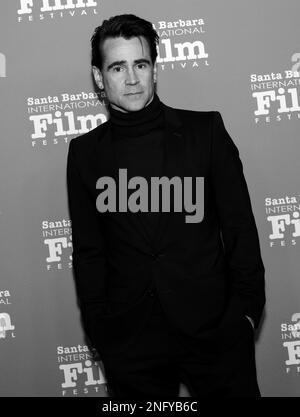 SANTA BARBARA, CALIFORNIE - 16 février 2023 : Colin Farrell assiste à la cérémonie de remise du prix Vanguard du cinéma en l'honneur de Colin Farrell et Brendan Gleeson à Banque D'Images