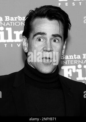 SANTA BARBARA, CALIFORNIE - 16 février 2023 : Colin Farrell assiste à la cérémonie de remise du prix Vanguard du cinéma en l'honneur de Colin Farrell et Brendan Gleeson à Banque D'Images