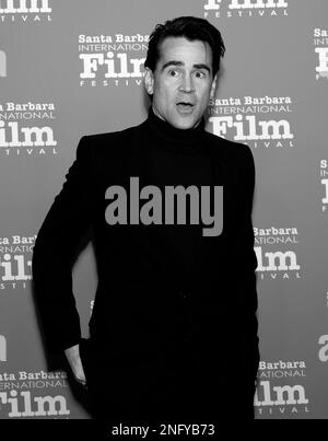 SANTA BARBARA, CALIFORNIE - 16 février 2023 : Colin Farrell assiste à la cérémonie de remise du prix Vanguard du cinéma en l'honneur de Colin Farrell et Brendan Gleeson à Banque D'Images
