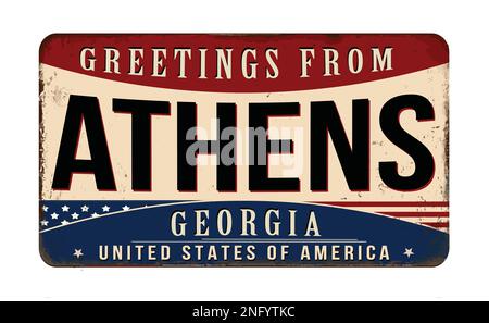 Salutations d'Athènes vintage signe de métal rouillé sur un fond blanc, illustration vectorielle Illustration de Vecteur