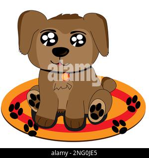 Chiot mignon cartoon dessiner sur un tapis Illustration de Vecteur