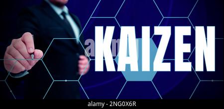 Affiche indiquant Kaizen. Aperçu de l'entreprise une philosophie d'entreprise japonaise d'amélioration des pratiques de travail Banque D'Images