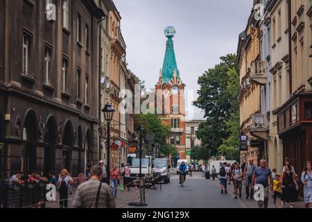 Sous la maison du Globe, vue de la rue Slawkowska, la vieille ville de Cracovie, la petite Pologne Voivodeship de Pologne Banque D'Images