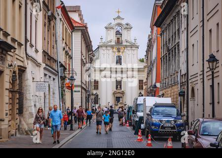 Eglise de la Transfiguration sur la vieille ville de Cracovie, petite Pologne Voivodeship de Pologne, vue de la rue Saint John Banque D'Images