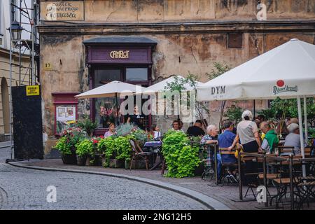 Camelot Cafe sur la rue Saint Thomas, la vieille ville de Cracovie, la petite Pologne Voivodeship de Pologne Banque D'Images