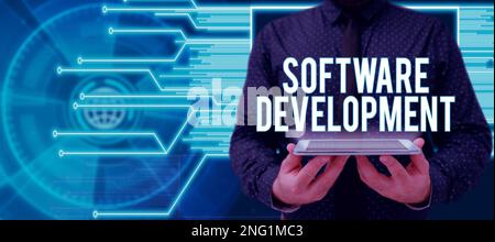 Inspiration montrant le développement logiciel de signe. Le logiciel d'approche commerciale est créé à l'aide d'une programmation spécifique Banque D'Images