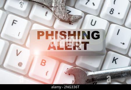 Affiche indiquant une alerte de phishing. Mot pour savoir s'il y a tentative frauduleuse d'obtenir des informations sensibles Banque D'Images